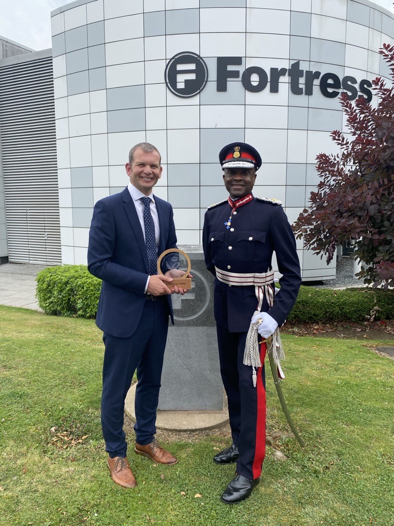 Fortress Safety Managing Director Pete receiving the King's Award from the Lord-Lieutenant at Fortress HQ.