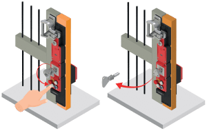 Operator turning key on amGardpro switch for manual access to ASRS side aisle