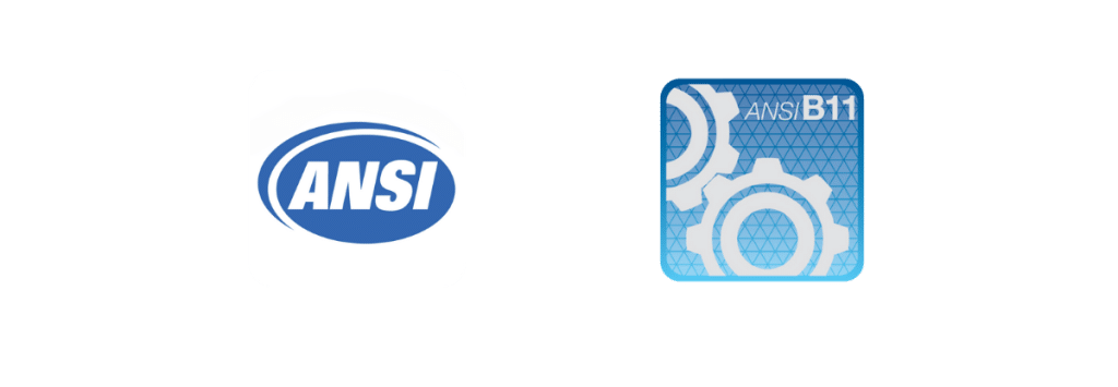 ANSI and ANSI/B11 machinery safety standards logos in one image.