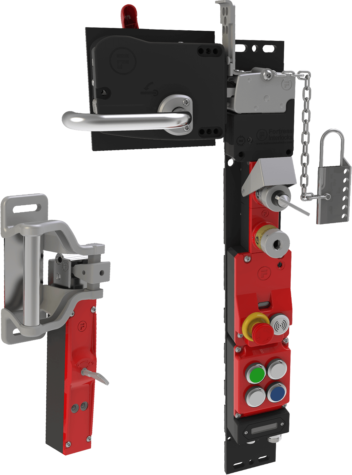 Fortress amgard pro safety interlocks with configurable buttons and lamps, access control, escape release and safety keys