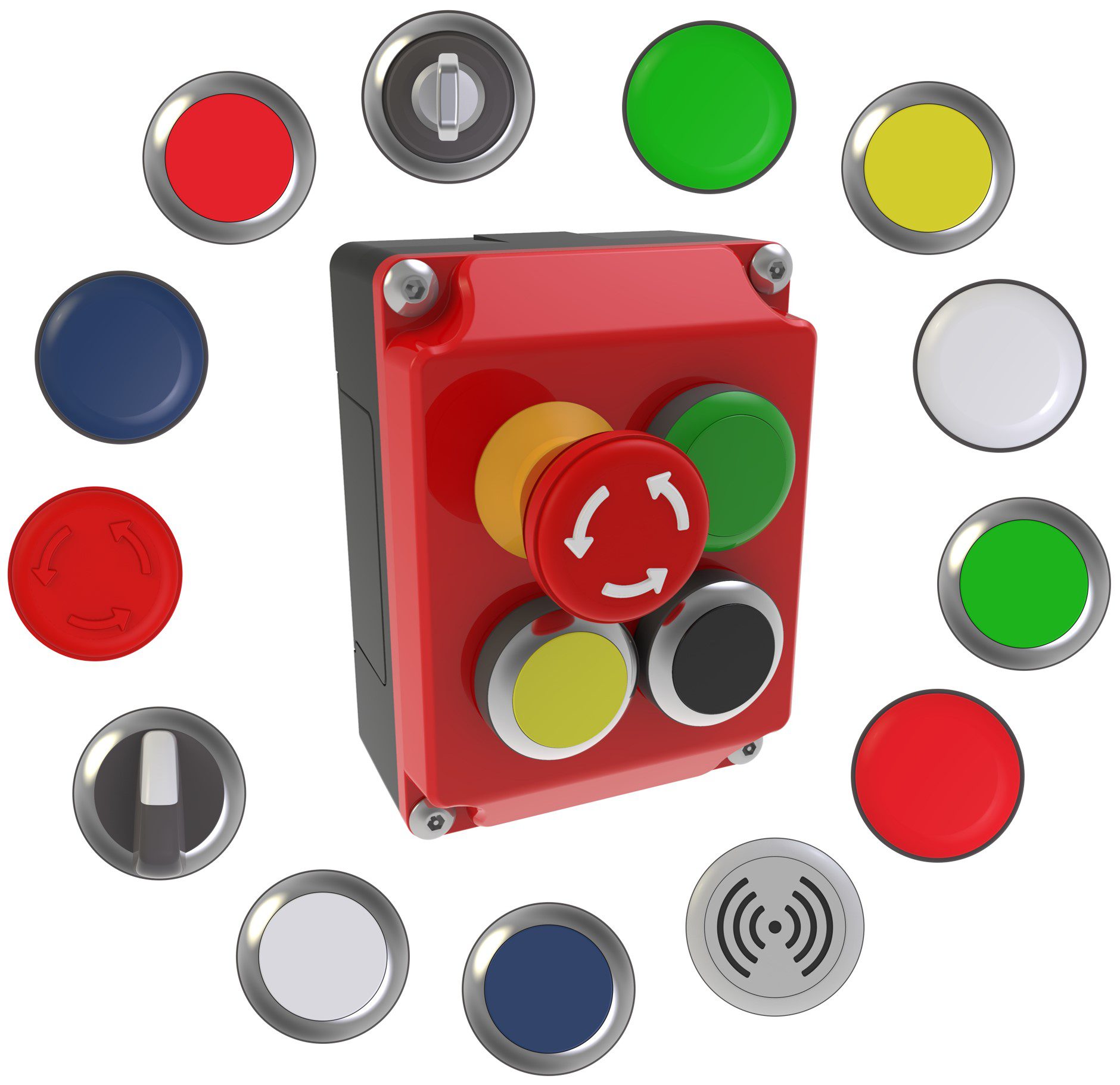 Controles del operador: botones, lámparas y topes