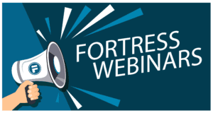 a graphic showing an announcement for fortress webinars