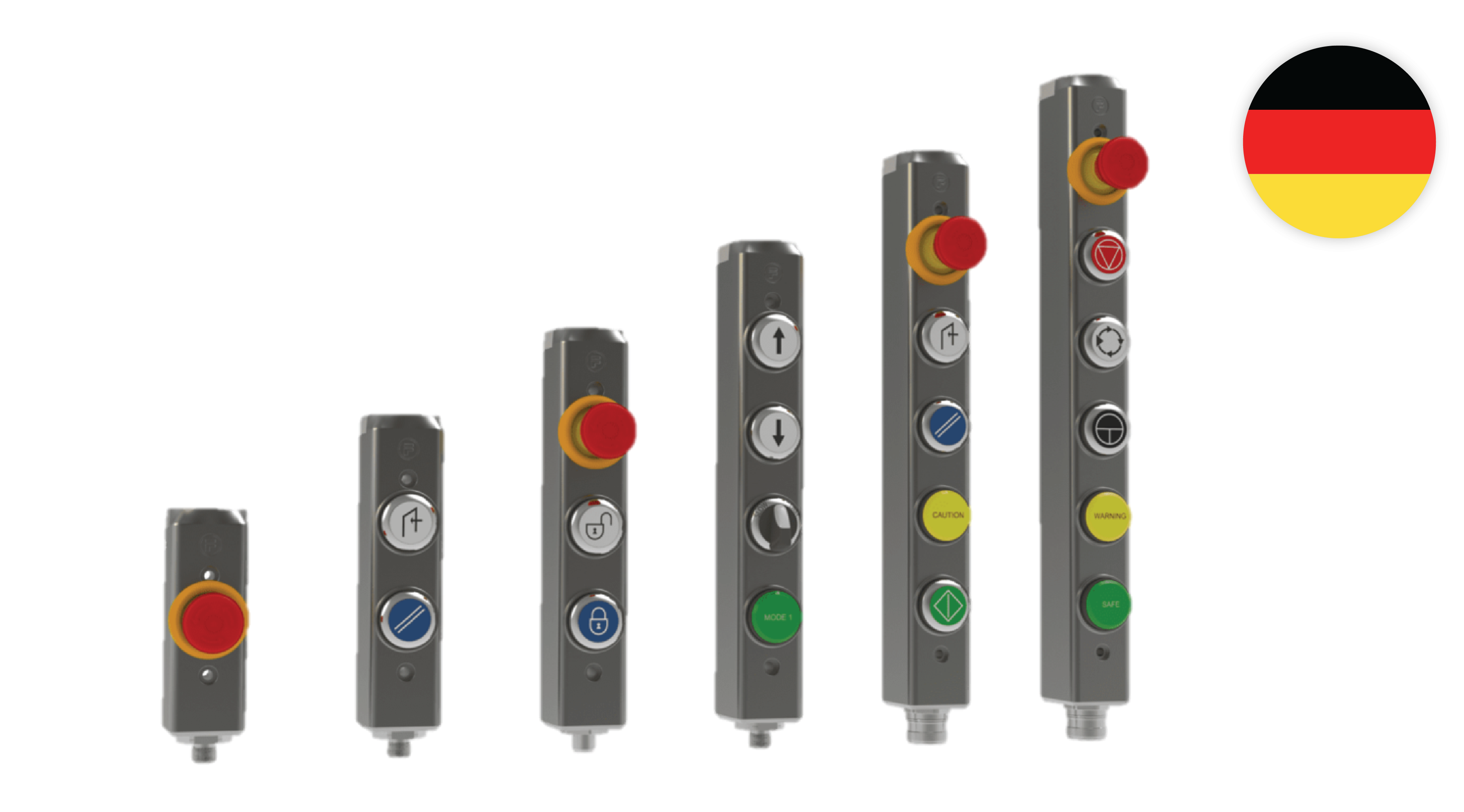 6 different tGard units from 1 button to 6 with German flag